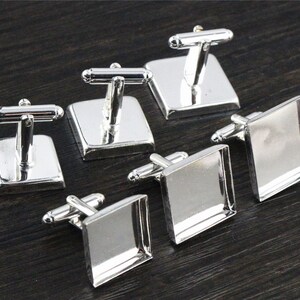 16/18/20mm 10pcs Bright Silver Rhodium Bronze Plated Copper Cufflink Square Base Cuff Link Settings Cabochon Cameo Base zdjęcie 5