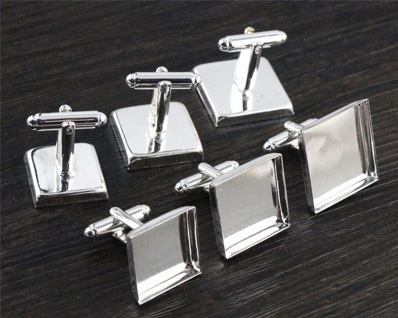 16/18/20mm 10pcs Bright Silver Rhodium Bronze Plated Copper Cufflink Square Base Cuff Link Settings Cabochon Cameo Base zdjęcie 5