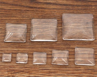 8/10/12/15/18/20/25/30mm High Quality Square Flat Back Clear Glass Cabochon