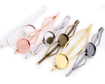 10pcs 12mm High Quality 5 Colors Plated Copper Material Popular Hairpin Hair Clips Hairpin Base Setting Cameo