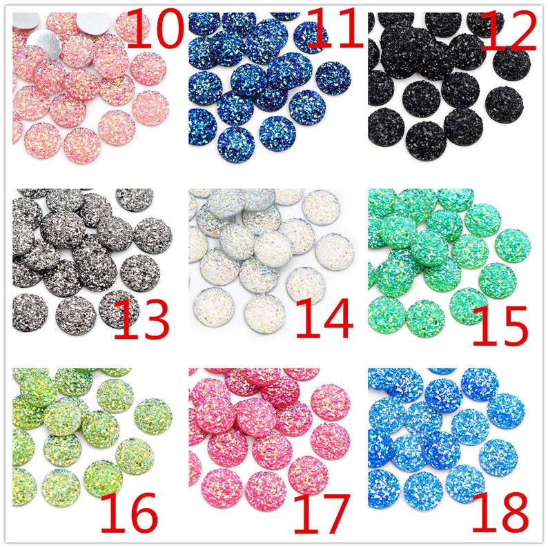 New Fashion 40pcs 8mm 10mm 12mm Mix Colors Natural Stone Convex Series Flat back Resin Cabochons Jewelry Accessories Wholesale Supplies image 3