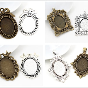 10pcs 18x25mm Inner Size Antique Silver and Bronze Fashion Style  Cameo Cabochon Base Setting Charms Pendant necklace findings