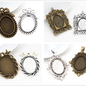 10 peças 18 x 25 mm tamanho interno prata antiga e bronze estilo fashion camafeu cabochão base configuração pingente colar achados