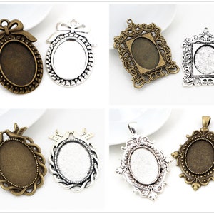 10pcs 18x25mm Inner Size Antique Silver and Bronze Fashion Style  Cameo Cabochon Base Setting Charms Pendant necklace findings