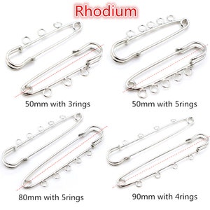 5pcs/lot Safety Pins Brooch Blank Base Brooch Pins 50/80/90mm Pins 3/5 Rings Jewelry Pin for Jewelry Making Supplies Accessorie Rhodium