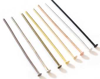 200pcs / sac 16 20 25 30 35 40 45 50mm Flat Head Pins Gold / Silver / Copper / Rhodium Headpins For Jewelry Findings Making DIY Supplies