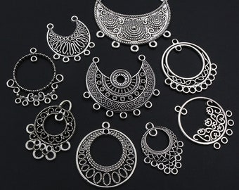 10pcs Antique Silver Plated Vintage Boho Style Connector Charms Pendant DIY Jewelry Making Accessories for Bracelet Necklace