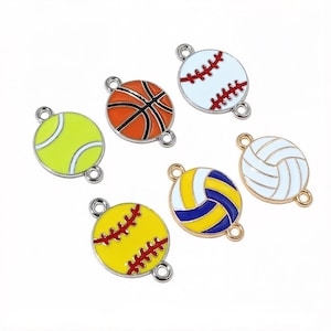 10 st sport emalj berlocker baseboll basket volleyboll hängen kontakt dubbla öglor gör-det-själv smyckestillverkning tillbehör