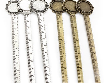 Marcapáginas con regla de 20mm, bandeja Base, Base de cabujón, ajustes en blanco y camafeo de cabujón de cristal, accesorios para hacer joyas DIY, 2 uds.