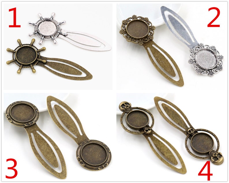 5pcs 18mm Inner Size Antique Silver and Bronze vintage Style Handmade Bookmark Cabochon Base Cameo Setting image 1