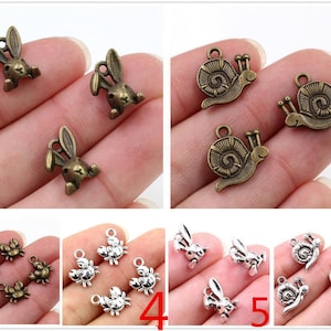 30/15/20/10pcs Bronze Snail/Owl/Rabbit/Crab Cute Small Charms Pendant for DIY Jewelry Making image 1