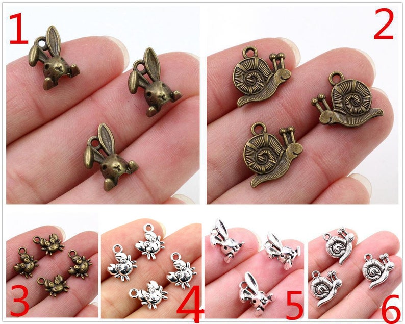 30/15/20/10pcs Bronze Snail/Owl/Rabbit/Crab Cute Small Charms Pendant for DIY Jewelry Making image 1