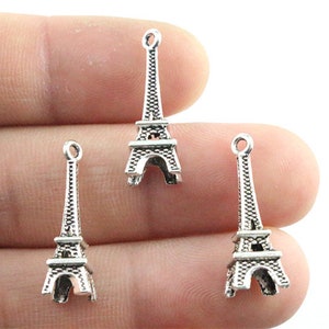 50pcs 23x8mm Antique Silver and Bronze and Gold Colors Plated Eiffel Tower Handmade Charms Pendant:DIY for bracelet necklace image 2