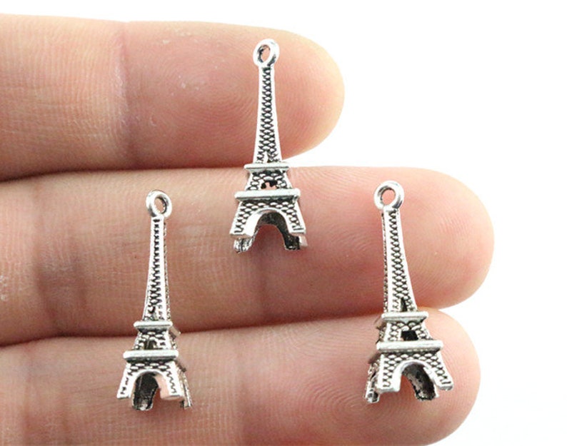 50pcs 23x8mm Antique Silver and Bronze and Gold Colors Plated Eiffel Tower Handmade Charms Pendant:DIY for bracelet necklace image 2