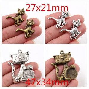 10/2/15/20pcs Antique Bronze et Antique Silver Plaqué Chat Handmade Charms Pendentif: DIY pour collier de bracelet image 2