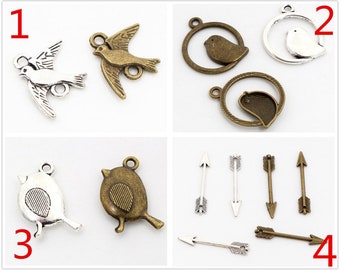 20/10pcs 22x18/24x20/19x12/20x17mm Antique Sliver/Bronze Plated Bird Style Connector Handmade Charms Pendant for Jewelry Making