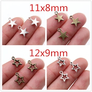 100/50/20/15/40 Uds. Colgante de dijes hechos a mano de estrella Chapado en plata antigua y bronce: DIY para collar de pulsera imagen 2