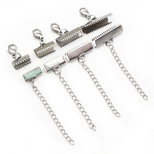 10pcs Stainless Steel Ribbon Leather Cord End Fastener Clasps With Chains Lobster Clasps Connectors For Bracelet Diy Making image 1