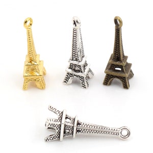 50pcs 23x8mm Antique Silver and Bronze and Gold Colors Plated Eiffel Tower Handmade Charms Pendant:DIY for bracelet necklace image 1