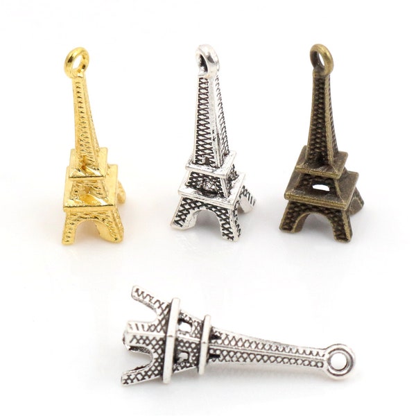 50pcs 23x8mm Antique Silver and Bronze and Gold Colors Plated Eiffel Tower Handmade Charms Pendant:DIY for bracelet necklace