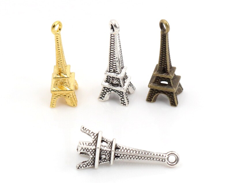 50pcs 23x8mm Antique Silver and Bronze and Gold Colors Plated Eiffel Tower Handmade Charms Pendant:DIY for bracelet necklace image 1