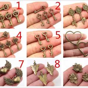 Fashion Antique Bronze Plated Heart Owl Key Charms Pendant for Necklace Bracelet DIY Jewelry Making Supplies image 1