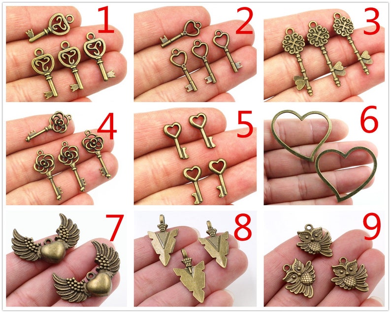 Fashion Antique Bronze Plated Heart Owl Key Charms Pendant for Necklace Bracelet DIY Jewelry Making Supplies image 1