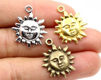 15pcs 21x17mm Antique Silver Plated Gold Bronze Sun Handmade Charms Pendant:DIY Jewelry Findings for Bracelet Necklace