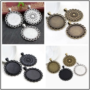 5pcs 30mm Inner Size Antique Silver and Bronze and Black Classic Style Cabochon Base Setting Charms Pendant image 2