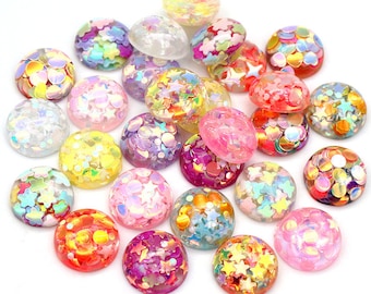 40pcs/lot 12mm Mix Colors Star Round Moon Style Flat Back Resin Cabochon For Bracelet Earrings Accessories