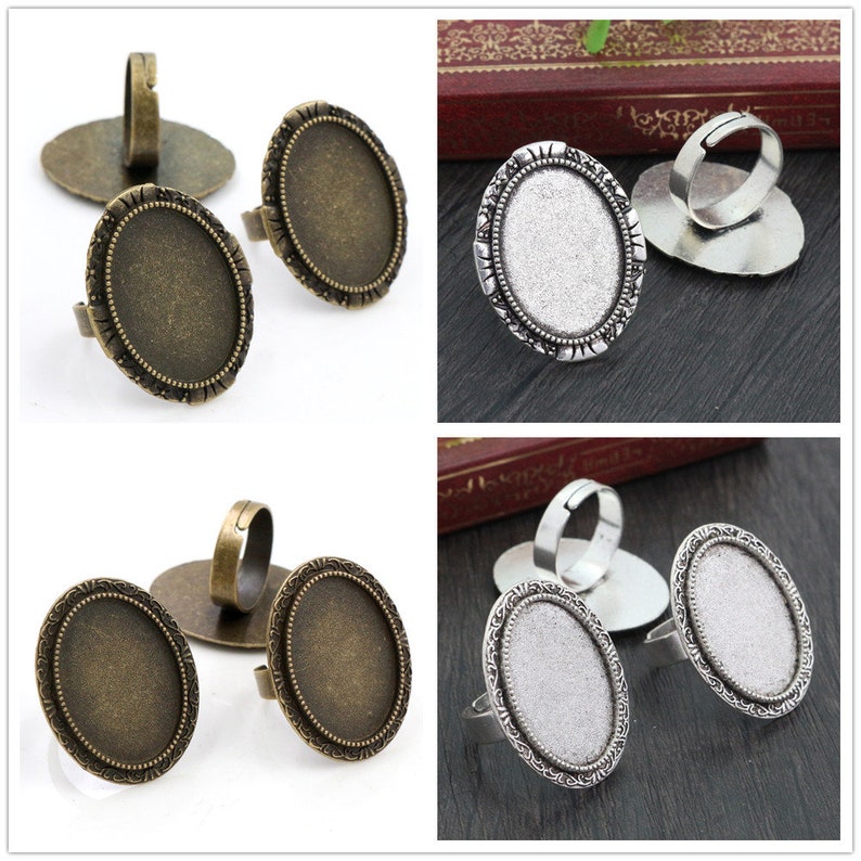 18x25mm 5pcs Antique Silver/Bronze/Gold Plated Brass Oval Adjustable Ring Setting Blank/Base,Fit 18x25mm Glass Cabochons zdjęcie 2