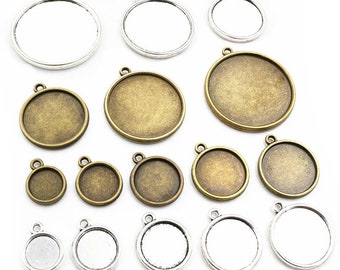 10-20 piezas 10/12/14/16/18/20/25/30mm tamaño interior estilo de doble cara cabujón Base en blanco ajuste encantos bandeja colgante joyería DIY