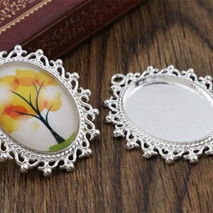 10pcs 18x25mm Inner Size 5 Colors Plated Flowers Style Cameo Cabochon Base Setting Charms Pendant necklace findings image 2