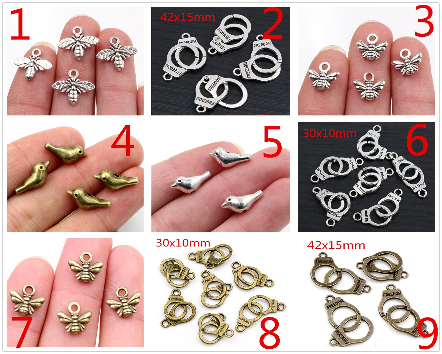 40/30/15/20/10pcs Antique Silver Bronze Bee Bird Charms Pendant for Jewelry Making