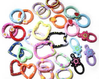 10pcs Random Colors Mix Heart Round Cat Shape Keychain Key Rings Lobster Clasps Hooks for DIY Keychains Making Accessories