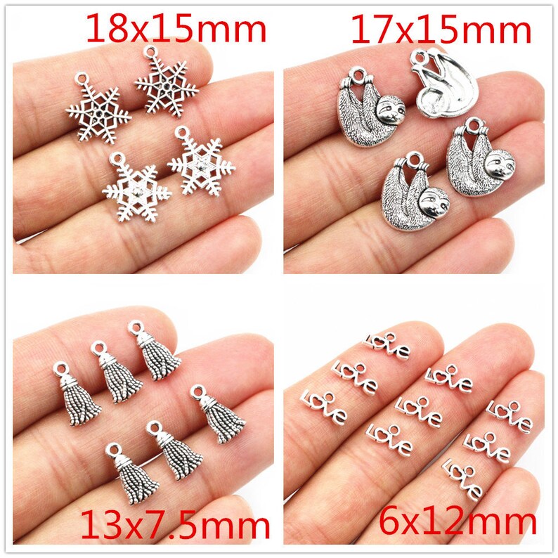 10/20/30/50pcs Antique Silver Plated Moon Shoes Snowflake Sloth Small Charm Pendant for DIY Jewelry Making Accessories image 2