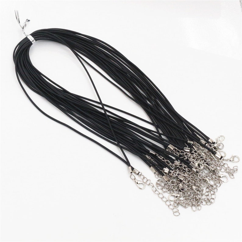 20Pcs/lot Real Handmade Leather Adjustable Braided Rope Necklaces & Pendant Charms Findings Lobster Clasp String Cord 2 mm black