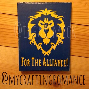 World of Warcraft - Alliance Symbol - 5.5 x 7 inch Painted Wood Sign - Blue and Yellow - Small Wood Sign
