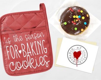 Tis The Season For Baking Cookies -  Pocket Pot Holder - Available in Black, Green, Red, Turquoise, Gray -  Christmas Gift - Oven Mitt