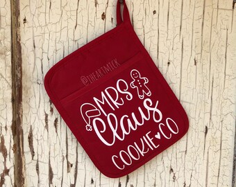 Mrs Claus Cookie Co - pannenlap op zak - verkrijgbaar in zwart, groen, rood, turkoois en grijs - kerstcadeau - ovenwant