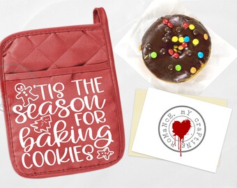 Tis The Season For Baking Cookies Version 3 -  Pocket Pot Holder - Available in Black, Green, Red, Turquoise, Gray -  Christmas Gift