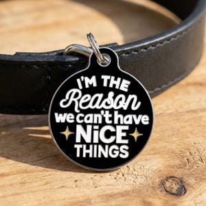Funny Dog ID Tag, "Can't Have Nice Things", Enamel Pet Tag, Custom Engraved