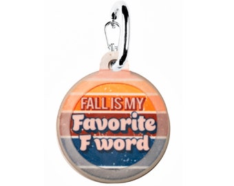 Autumn Pet ID Dog Tags for Dogs - Fall is My Favorite F Word - Personalized Double Sided Silent Dog Tag Collar Charm