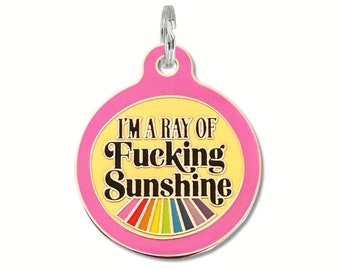 Funny Pet Tags Small Large Personalized for Dogs & Cats "I'm a Ray of Fucking Sunshine" Double Sided Laser Engraved Collar Name tag