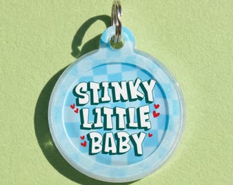 Stinky Little Baby • Double-Sided Silent Aluminum Dog ID Tag for Dogs Personalized