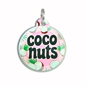 Cute Summer Tropical Dog Tag Personalized • Customizable Double-Sided Silent Pet ID Tag • Jingle-Free Collar Charm &quot;Coco Nuts&quot;