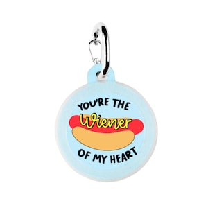 Cute Dog Name Tag &quot;You&#39;re the Wiener of my Heart&quot; Personalized Pet ID Collar Charm
