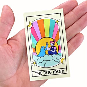 The Dog Mom Tarot Card Halloween Sticker – Rainbow Vinyl Dog Sticker, Cute Waterproof Decal, Perfect Gift for Dog Moms and Dog Lovers