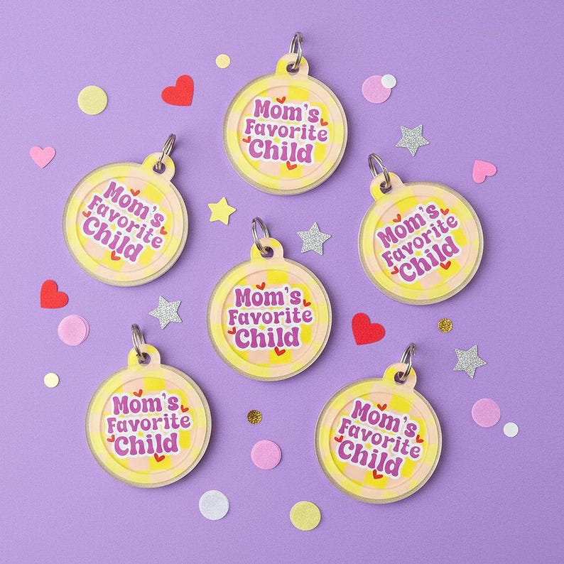 Silent Pet ID Tag Personalized • Silent Dog Tag Yellow and Purple - "Mom's Favorite Child" image 3