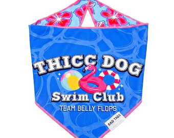 Reversible Dog Bandana • Blue Pink Hawaii Print with Cooling Fabric - "Thicc Dog Swim Club"